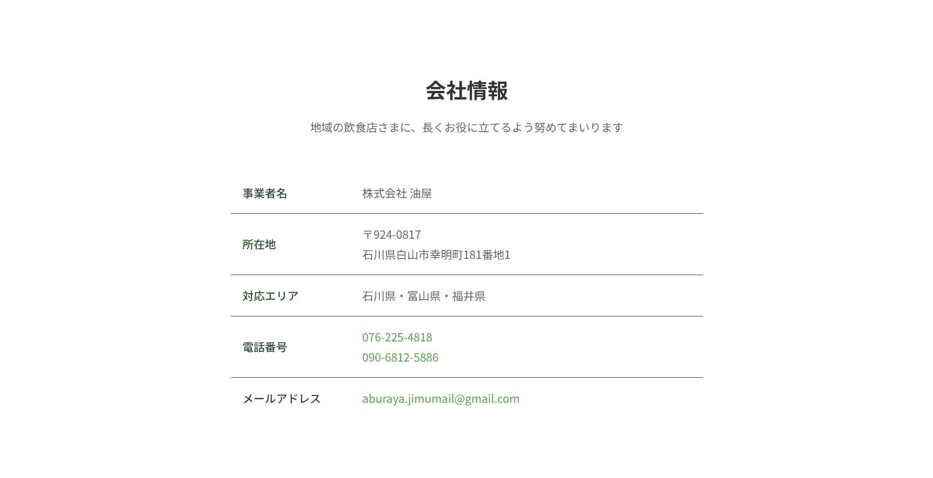 株式会社油屋 ホームページ スクリーンショット 5